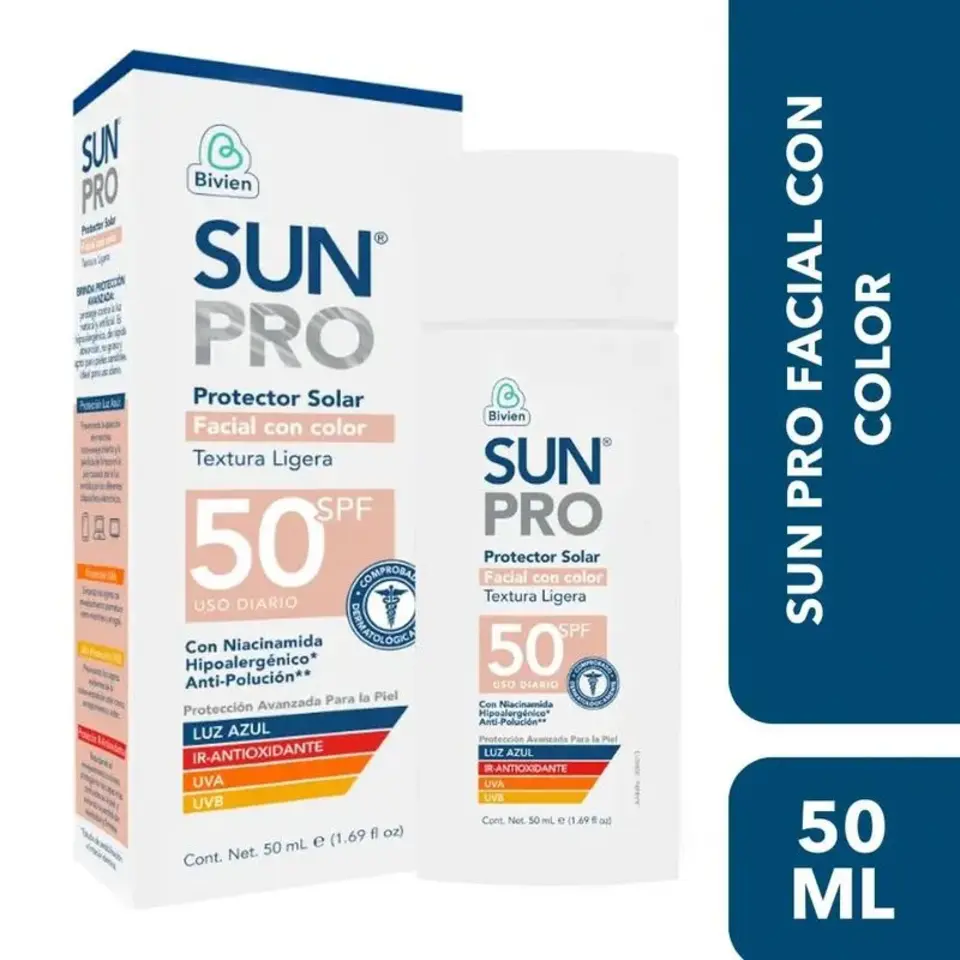 200045442 Protector Solar Facial Color SPF50 SUNPRO - Imagen 1