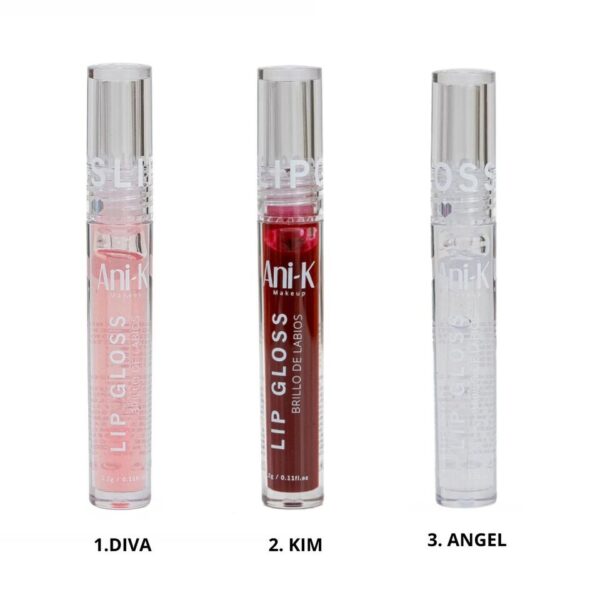 Lip Gloss ANI-K - tonos Diva, Kim y Angel, brillo espejo efecto volumen